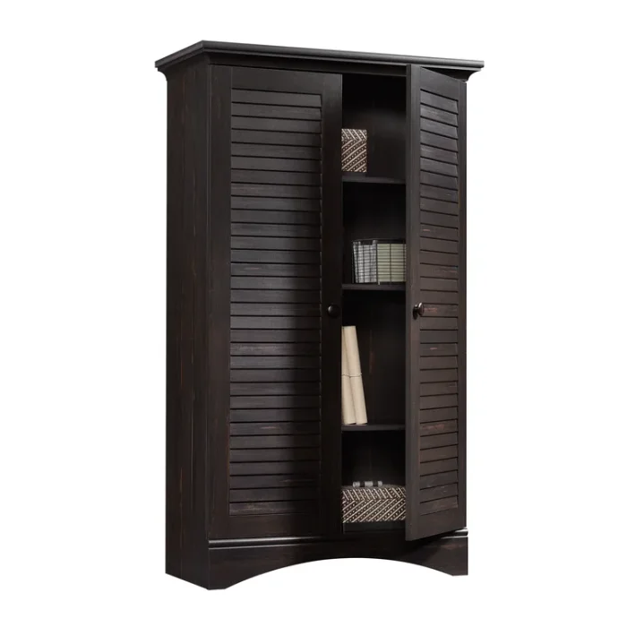 Napoli Shutter Armoire in Antiqued Paint with Classic Louvered Doors and Adjustable Shelving