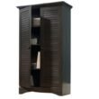 Napoli Shutter Wardrobe in Antiqued Paint with doors open, left angle, showing shelves