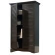Napoli Shutter Wardrobe in Antiqued Paint with doors open, left angle, showing shelves