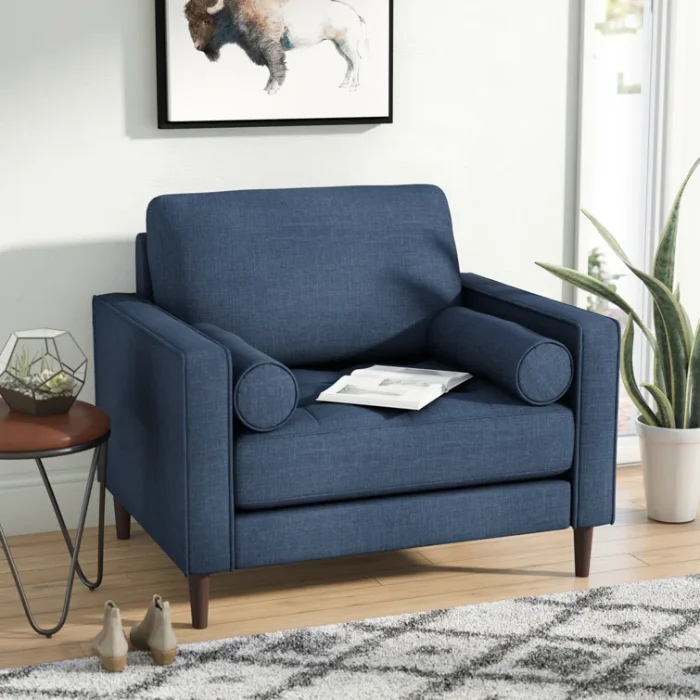 Atlas Sofa Chair in Navy Blue Linen with modern design and plush cushions