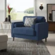 Atlas Sofa Chair in Navy Blue Linen with wooden legs and plush cushions