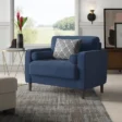 Atlas Sofa Chair in Navy Blue Linen with wooden legs and plush cushions
