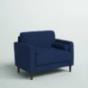 Atlas Sofa Chair in Navy Blue Linen with wooden legs and plush cushions