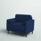 Atlas Sofa Chair in Navy Blue Linen with wooden legs, featuring plush cushions and a modern design