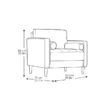 Dimensional sketch of Atlas Sofa Chair in Navy Blue Linen, displaying width, height, and depth measurements for accurate sizing