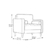 Dimensional sketch of Atlas Sofa Chair in Navy Blue Linen, displaying width, height, and depth measurements for accurate sizing