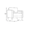 Dimensional sketch of Atlas Sofa Chair in Navy Blue Linen, displaying width, height, and depth measurements for accurate sizing