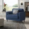 Atlas Sofa Chair in Navy Blue Linen with wooden legs and plush cushions
