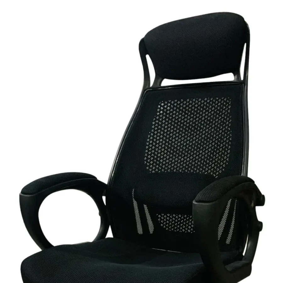 Boss B-543 Office Revolving Chair 2 black ergonomic office chair with a high backrest, padded seat, and armrests, mounted on a five-wheel base