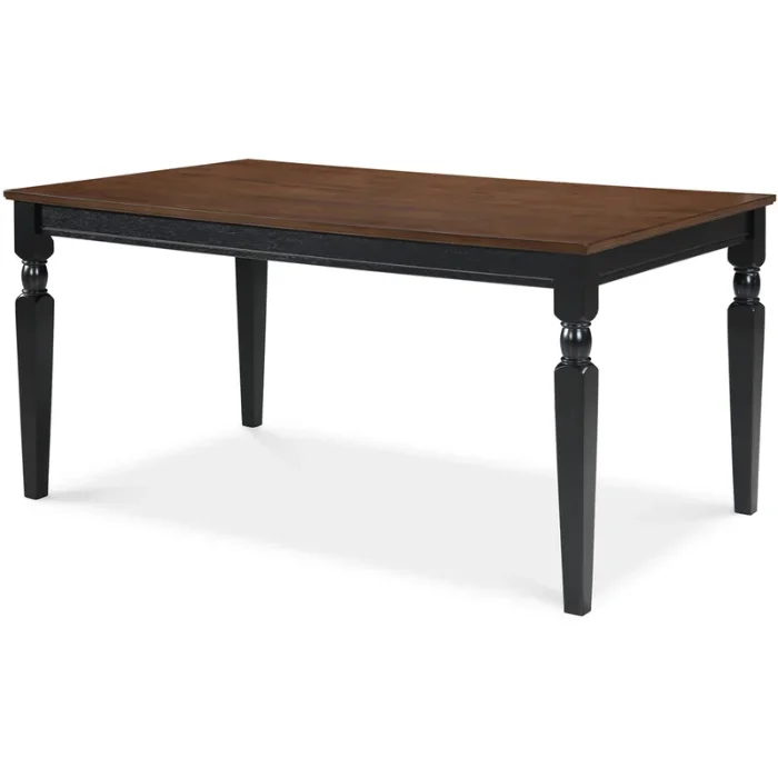 Lancaster 60-inch rectangular dining table with solid wood top, black base, and turned legs.