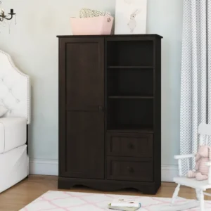Minora Baby Wardrobe in Espresso Finish with Shelves and Drawers for Nursery Storage