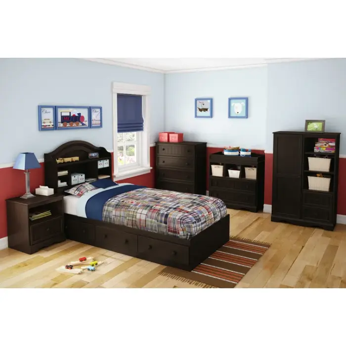 Minora Baby Wardrobe in Espresso Finish in a Coordinated Kids' Bedroom Setup