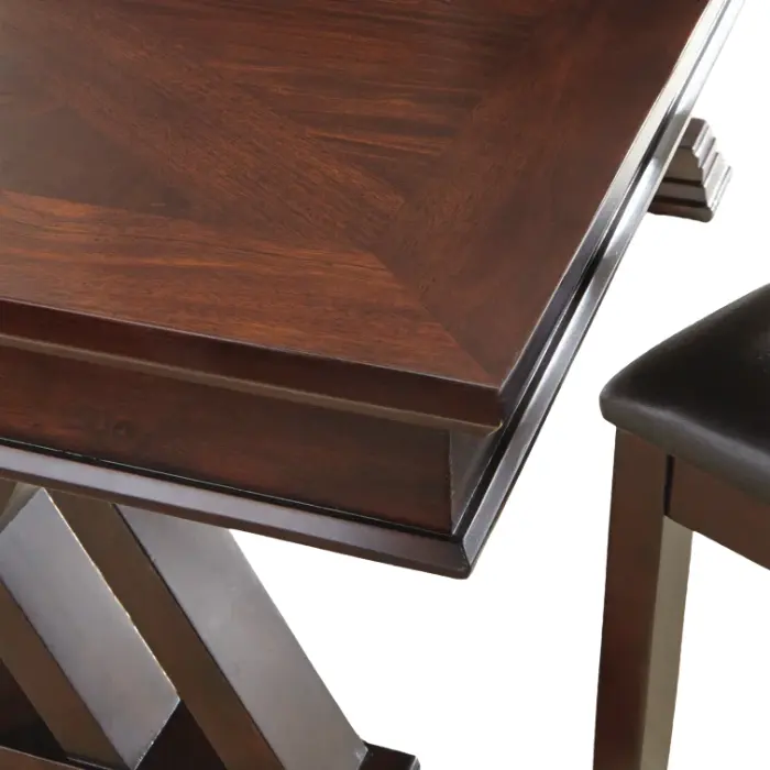 Close-up of Regent Cross Dining Table – Solid Wood with a Rich Brown Finish