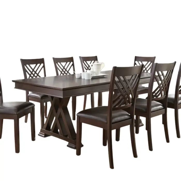 Regent Cross Dining Set – 8-Seater Wooden Table with Cross-Back Chairs in Brown Finish