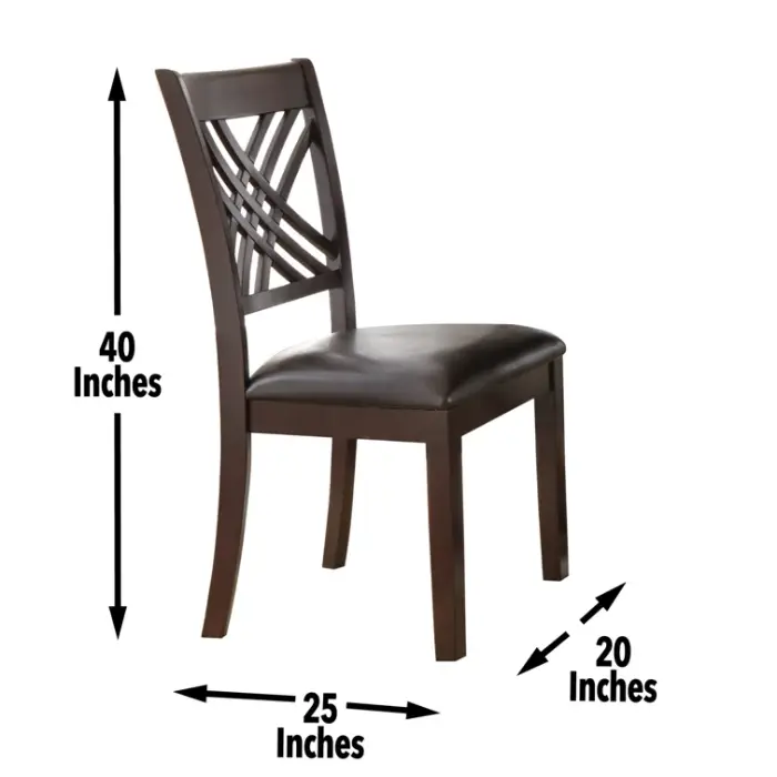 Regent Cross Dining Chair – 40" H x 20" W x 25" D, Solid Wood Frame with Faux Leather Seat, Cross-Back Design in Brown Finish