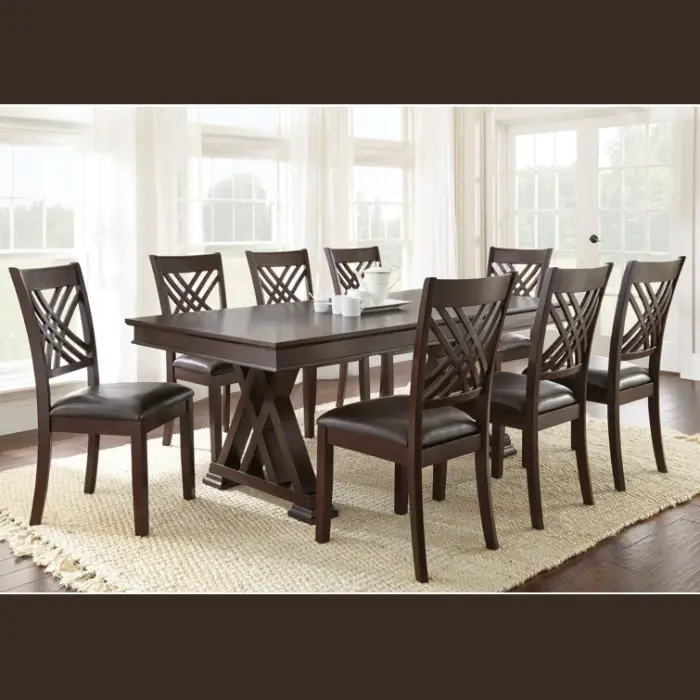 Regent Cross Dining Set – 8-Piece Wooden Dining Table with 8 Faux Leather Chairs Featured