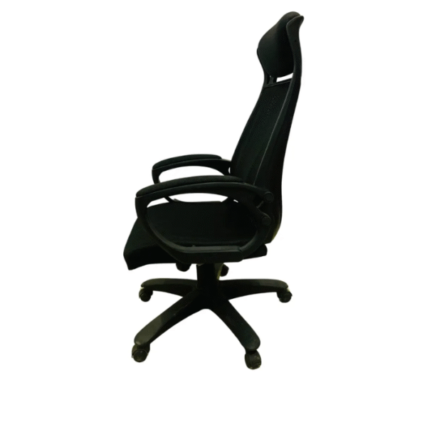 Boss B-543 Office Revolving Chair black ergonomic office chair with a high backrest, padded seat, and armrests, mounted on a five-wheel base