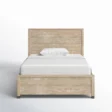Front view of a Single Bed in barnwood finish, featuring a simple, rustic design with a slatted headboard and clean lines
