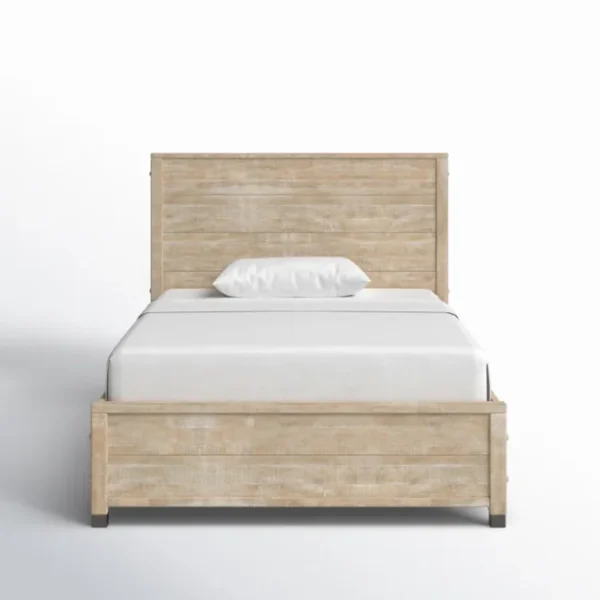 Single Bed Barnwood 1 Front view of a Single Bed in barnwood finish, featuring a simple, rustic design with a slatted headboard and clean lines