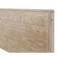 Close-up of the headboard of a single bed with barnwood finish, showcasing the textured slats and rustic details of the wood