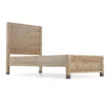 A single bed crafted from barnwood with a clean, minimalist design and sturdy frame, featuring a simple headboard and natural wood finish