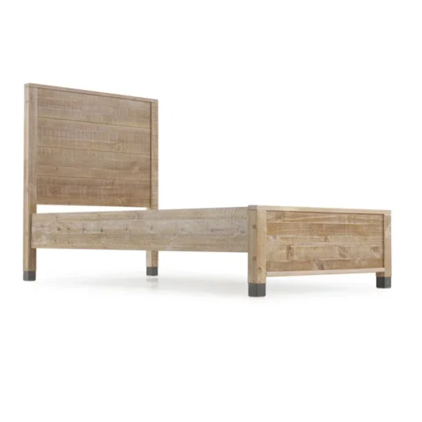 Single Bed Barnwood 5 A single bed crafted from barnwood with a clean, minimalist design and sturdy frame, featuring a simple headboard and natural wood finish