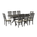 Trement Dining Set - Wooden 9-Piece Table & Chairs with Upholstered Seats