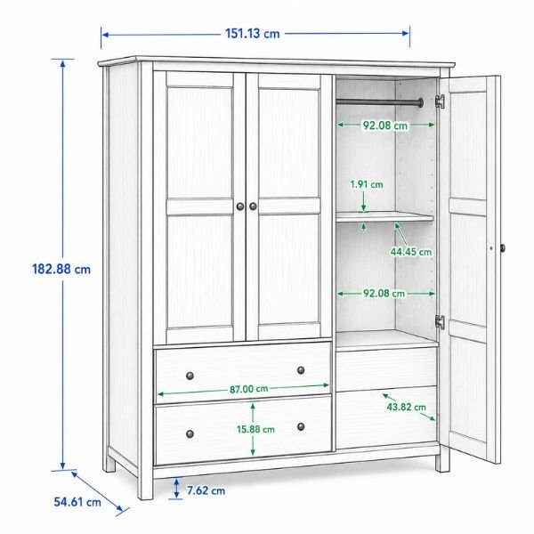 Oxford Sheesham Wardrobe dimensions diagram