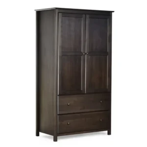 Branford Armoire – Solid Wood Wardrobe with Double Doors and Two Spacious Drawers in a Dark Finish.