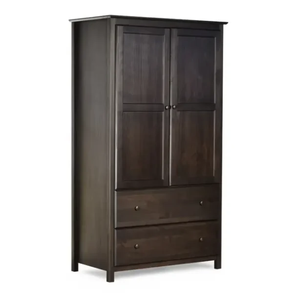Branford Armoire – Solid Wood Wardrobe with Double Doors and Two Spacious Drawers in a Dark Finish. Branford Armoire – Solid Wood Wardrobe with Double Doors and Two Spacious Drawers in a Dark Finish.