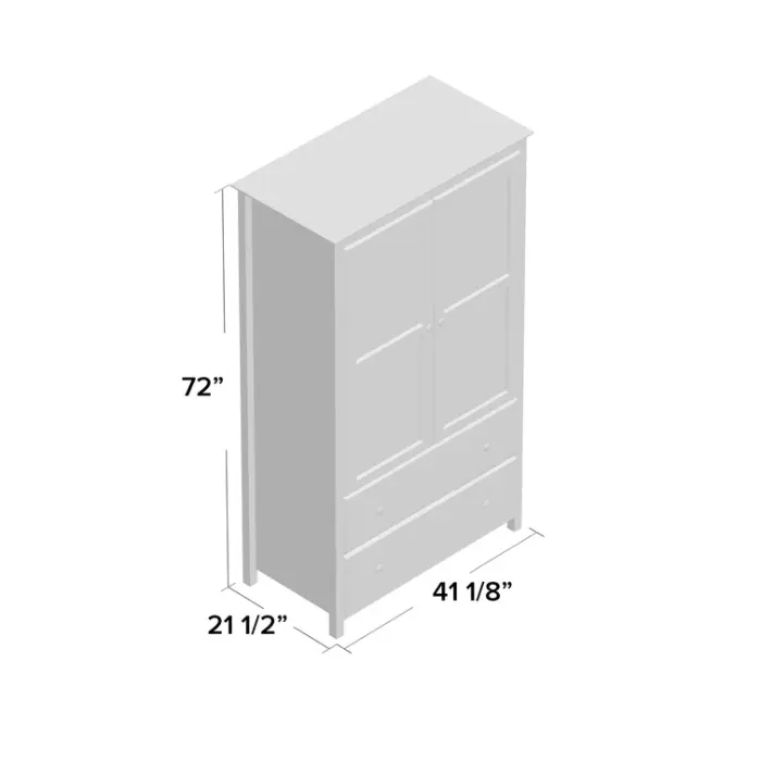 Branford Armoire dimensions illustration showing 72" height, 41 1/8" width, and 21 1/2" depth.