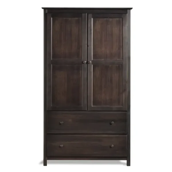 Branford Armoire in dark wood finish with two paneled doors and two spacious drawers. Branford Armoire in dark wood finish with two paneled doors and two spacious drawers.