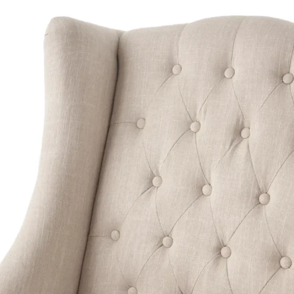 Cambridge Wingback Chair Beige 5 Close-up of Cambridge Wingback Chair - Beige Tufted Backrest with Button Detailing, Soft Fabric Upholstery