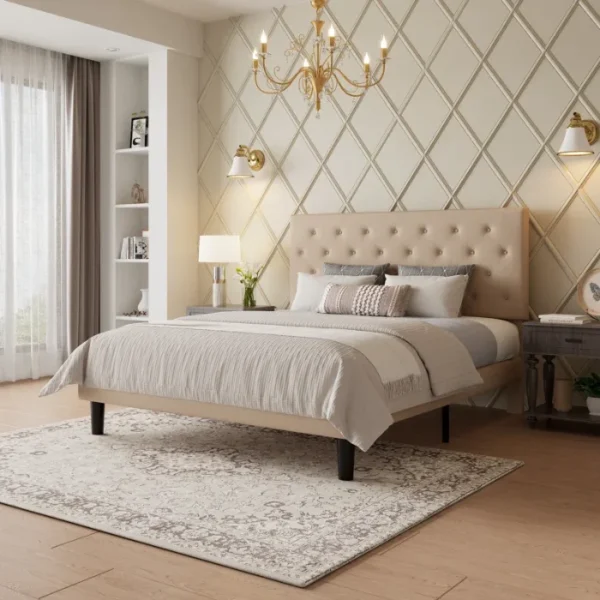 Double Bed Beige 2 Double Bed Beige side view
