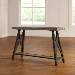 ForgeLine Console Table in Gray with a Rustic Wood Top and Trestle Base ForgeLine Console Table in Gray with a Rustic Wood Top and Trestle Base