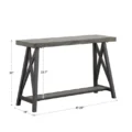 ForgeLine Console Table in Gray with dimensions labeled—47.25" W x 16" D x 30" H—featuring a sturdy trestle base and lower shelf for added storage.