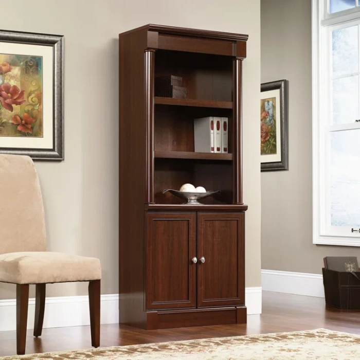 Montclair Bookcase Cherry with shelves and storage cabinet