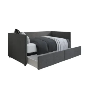 Gray Nestora Daybed with pull-out trundle storage, featuring a modern upholstered design. Gray Nestora Daybed with pull-out trundle storage, featuring a modern upholstered design.