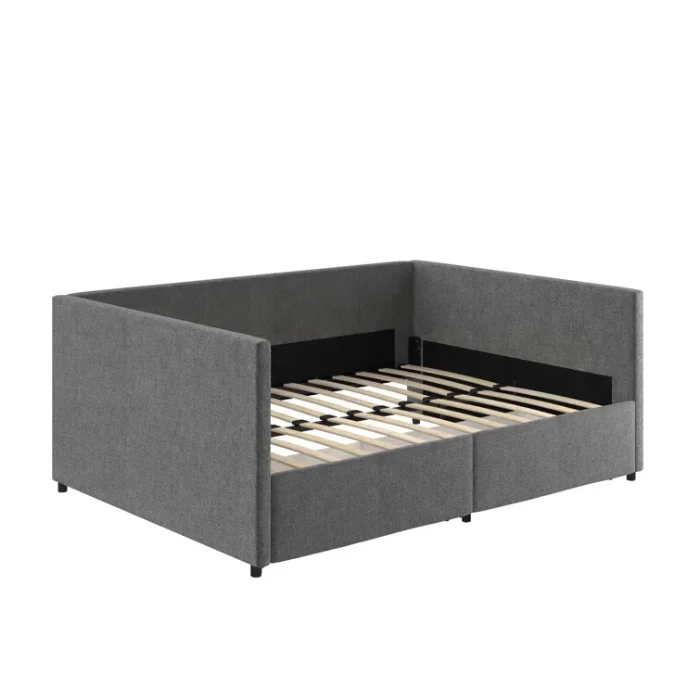 Gray Nestora Daybed frame with sturdy wooden slats, designed for a modern and functional sleeping space.