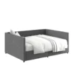 Gray Nestora Daybed with plush bedding, offering a modern and stylish sleeping solution with a comfortable upholstered frame