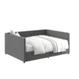Gray Nestora Daybed with plush bedding, offering a modern and stylish sleeping solution with a comfortable upholstered frame