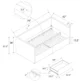 Nestora Daybed detailed technical dimensions diagram, showcasing measurements for frame, drawers, and slat spacing.