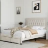 Sable Storage Bed in Light Beige – Elegant Upholstered Bed with Drawers