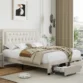 Sable Storage Bed in Light Beige – Upholstered Bed with Pull-Out Storage Drawers