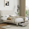 Sable Storage Bed in Light Beige – Upholstered Bed with Pull-Out Storage Drawers