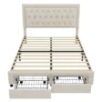 Sable Storage Bed Frame in Light Beige – Upholstered Bed with Open Storage Drawers and Wooden Slats