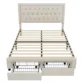 Sable Storage Bed Frame in Light Beige – Upholstered Bed with Open Storage Drawers and Wooden Slats