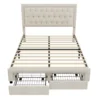 Sable Storage Bed Frame in Light Beige – Upholstered Bed with Open Storage Drawers and Wooden Slats