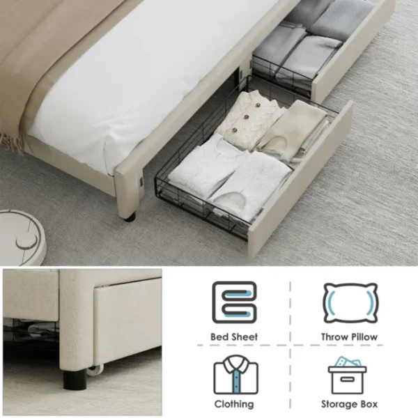 Sable Storage Bed in Light Beige with Spacious Underbed Drawers for Organized Storage of Clothes, Bedding, and Accessories Sable Storage Bed in Light Beige with Spacious Underbed Drawers for Organized Storage of Clothes, Bedding, and Accessories