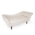 Velancia Chaise Sofa in Beige Polyester Blend with Rolled Arms and Dark Wood Legs